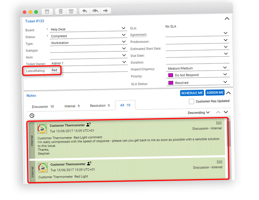 ConnectWise writeback example in Customer Thermometer