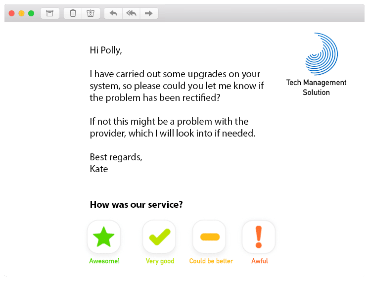 msp service customer experience journey ratings email words 1-click feedback