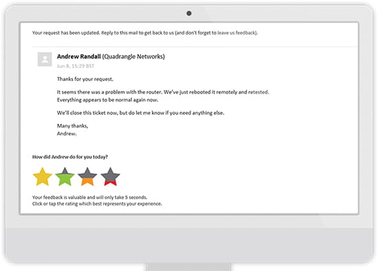1-click Embedded Thermometer example within a helpdesk ticket email
