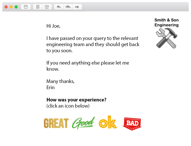 engineering service customer experience journey ratings email words 1-click feedback