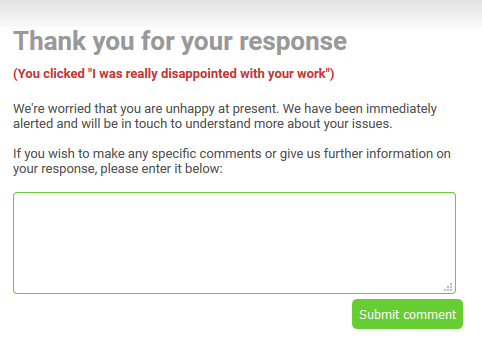 survey landing page with comment box preview