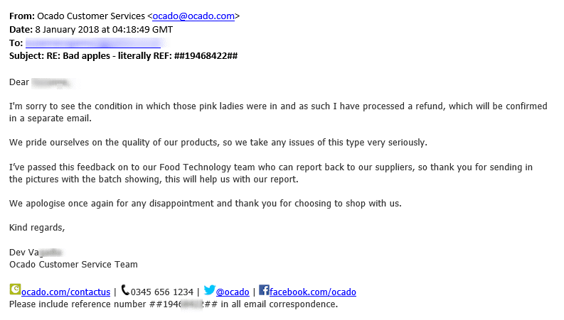Ocado complaint response