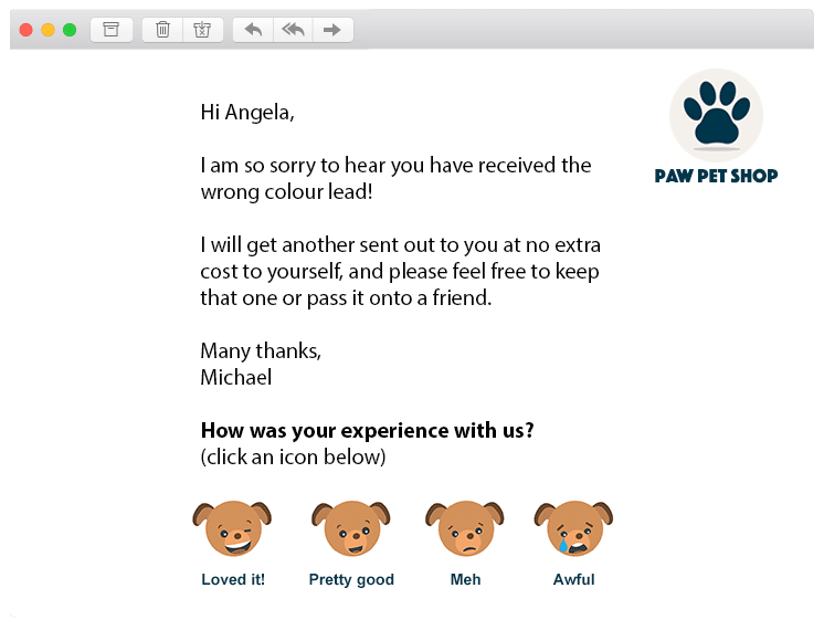 retail service customer experience journey ratings email words customized cute awesome 1-click feedback