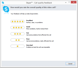Skype feedback screen Skype feedback screen