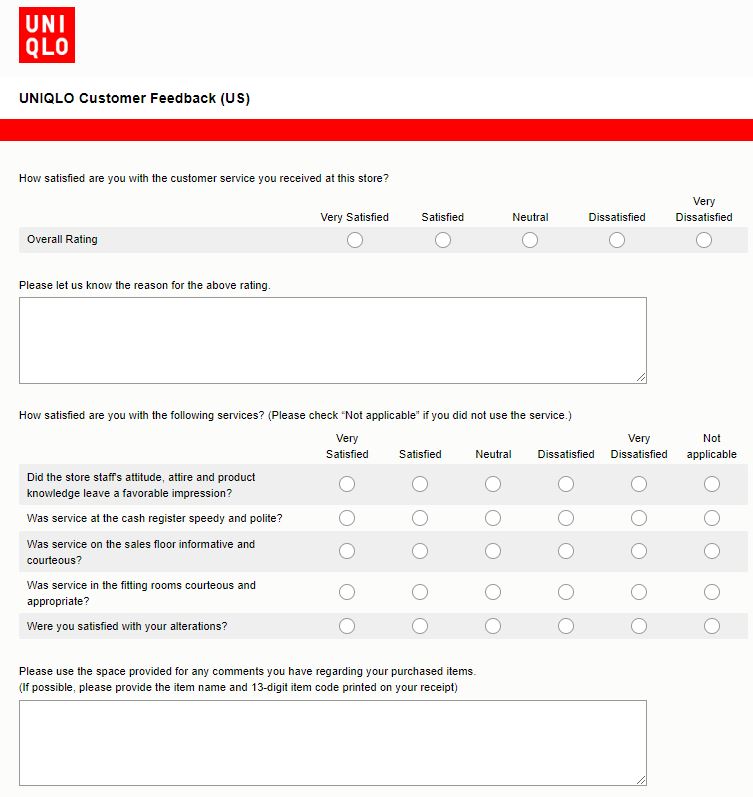 UNIQLO Customer Feedback Survey