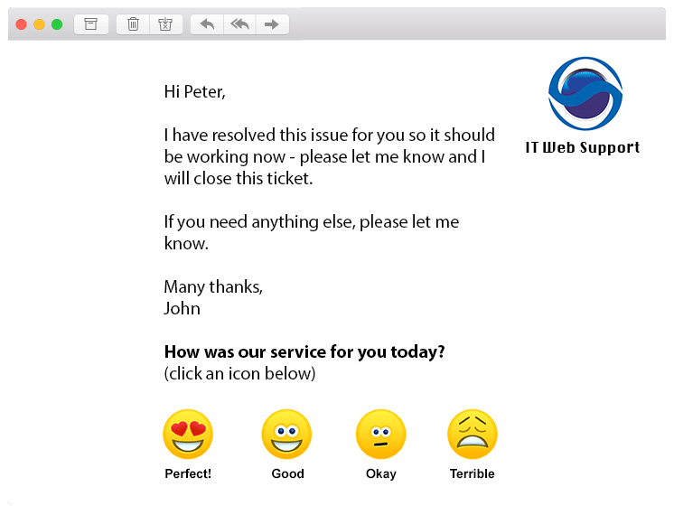 it support service customer experience journey rating email words awesome 1-click feedback